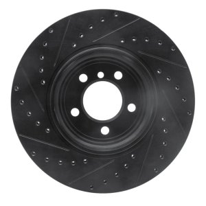 BMW 760I Brake Rotor (1) - Rear Right - R1 Concepts - Drilled & Slotted - Black - `05-`08